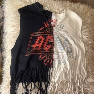 AC/DC Black and Cream Fringe Crop Top